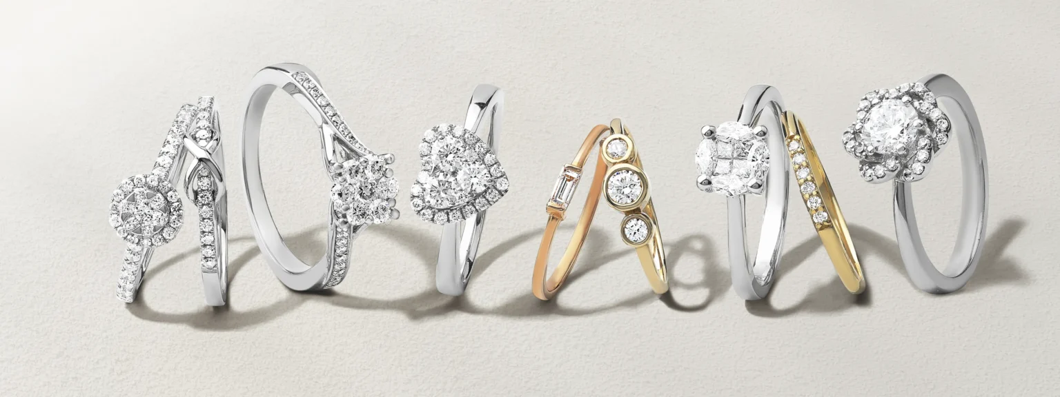 Diamond engagement rings collection photographed by ProductPixels, a professional jewellery product photography studio in Singapore.