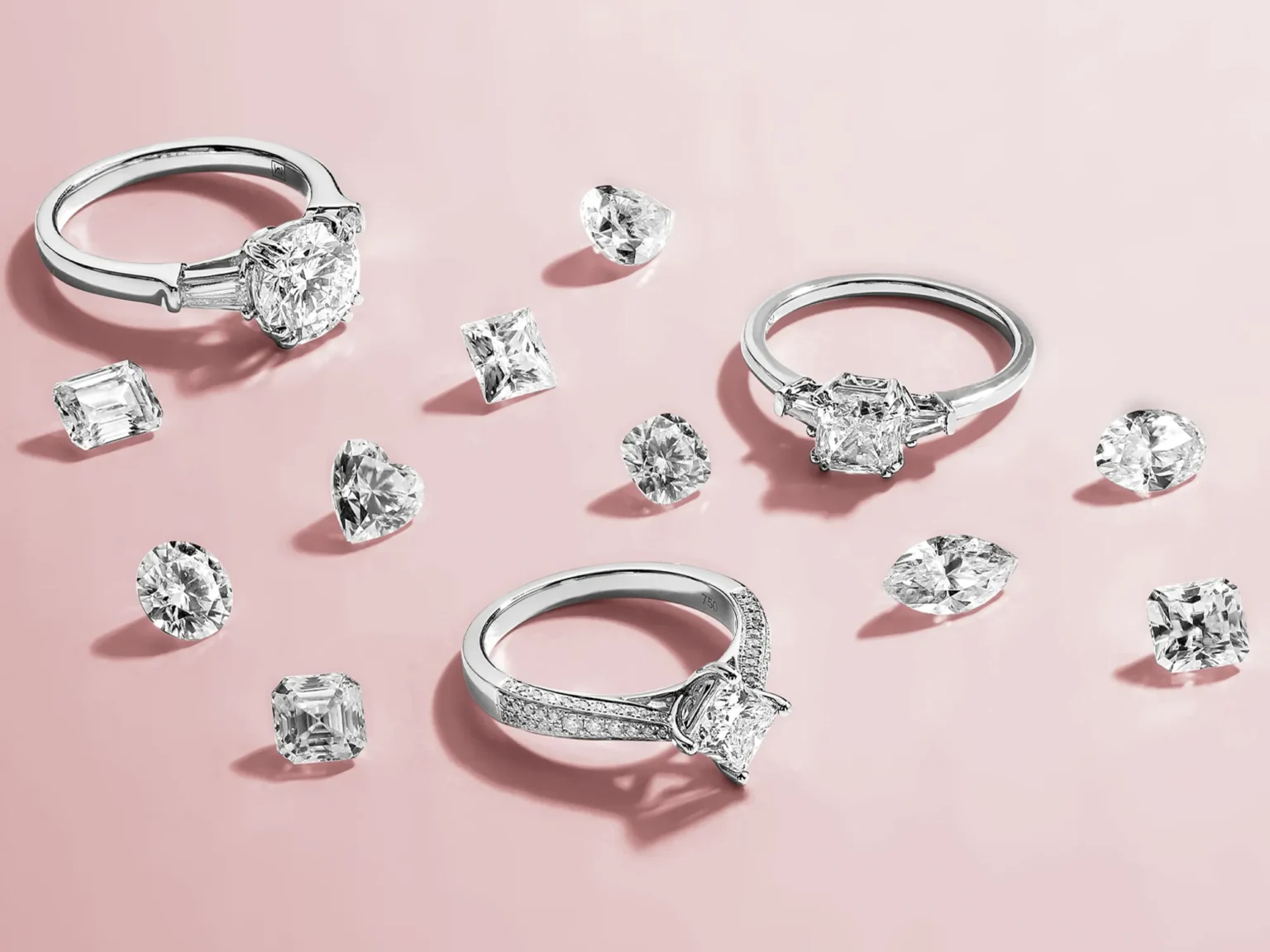 Diamond engagement rings with loose diamonds photographed by Productpixels, a jewellery photography studio in Singapore.