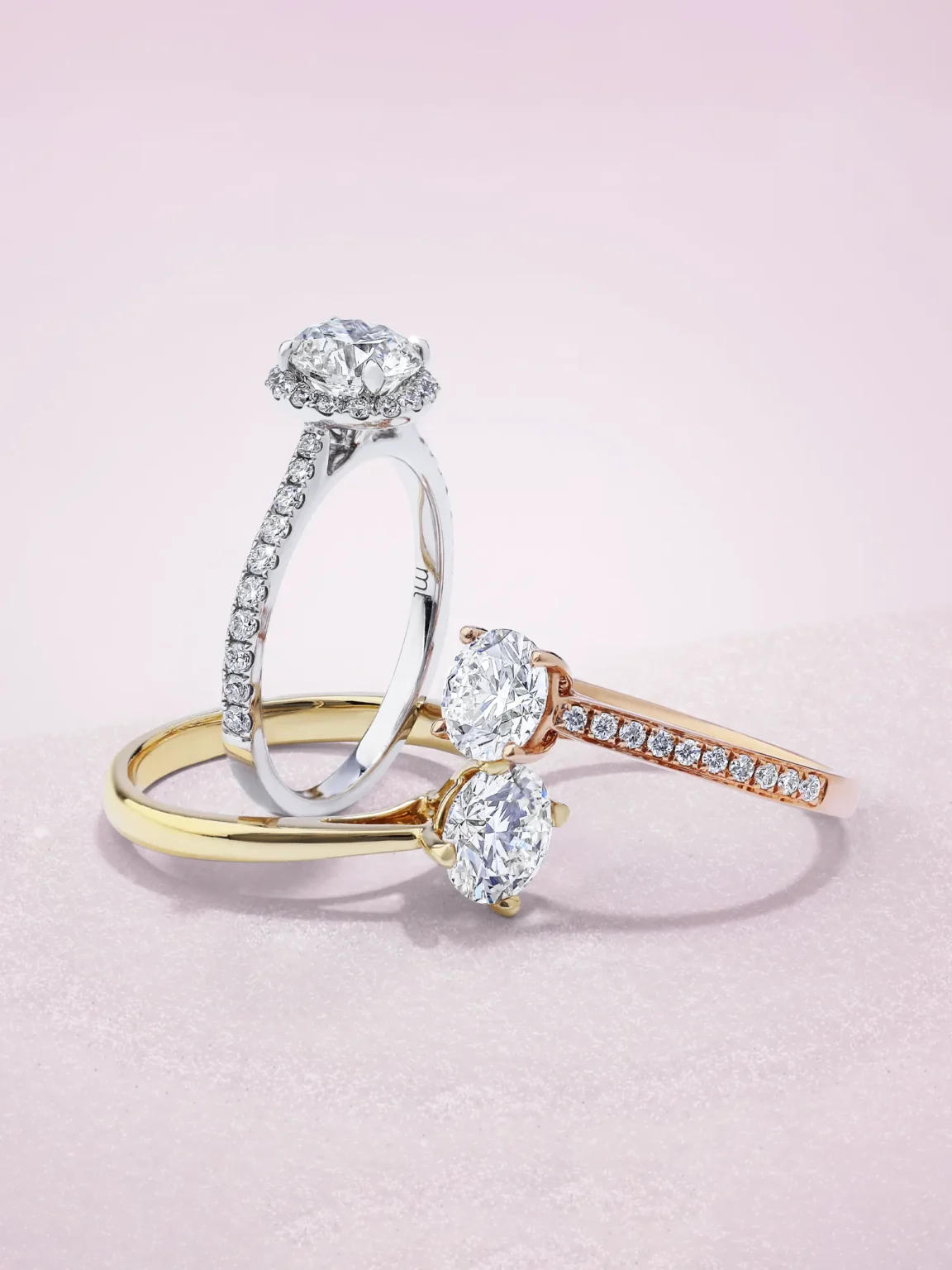 Diamond engagement rings pastel background jewellery photography Singapore