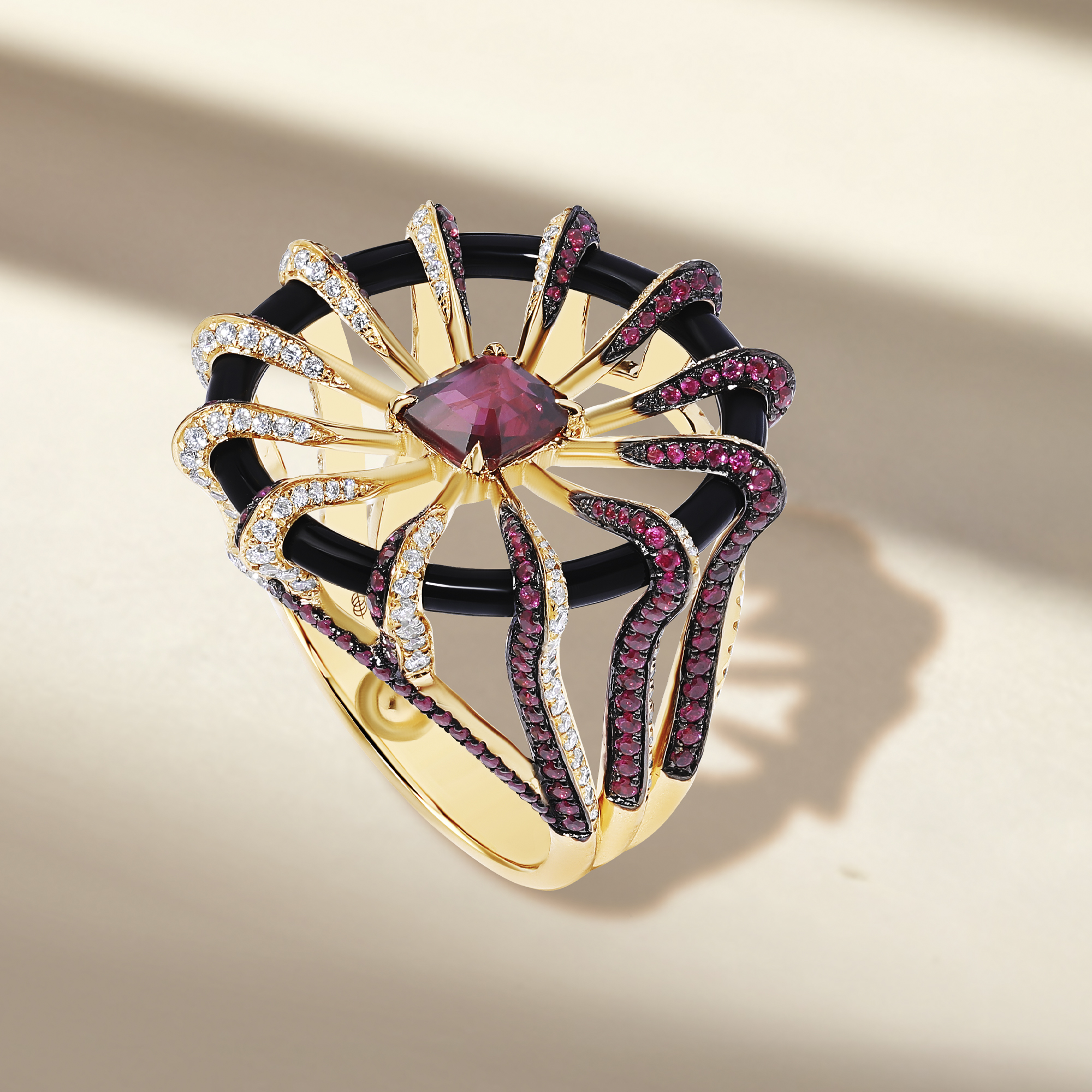Retouched jewellery product image of coloured gemstone ring with enhanced gemstone colour and controlled reflections Productpixels Singapore